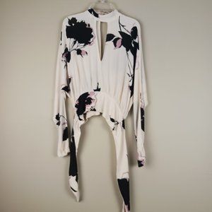 FREE PEOPLE| Floral Cream Say You Love Me Key Hole Dolman Long Sleeve Blouse XS
